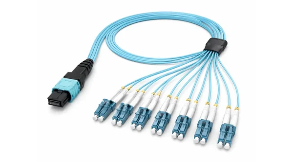 AOC breakout cable used for longer inter-rack connections in a dense data center AOC breakout cable used for longer inter-rack connections in a dense data center