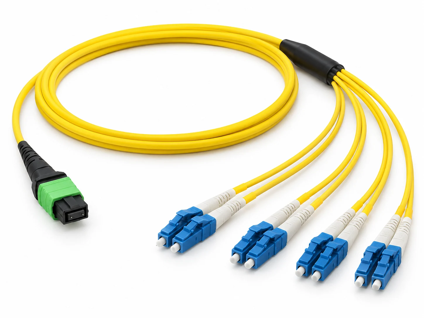 8 Fiber MPO-12 APC To 4× LC Duplex UPC OS2 Breakout Cable
