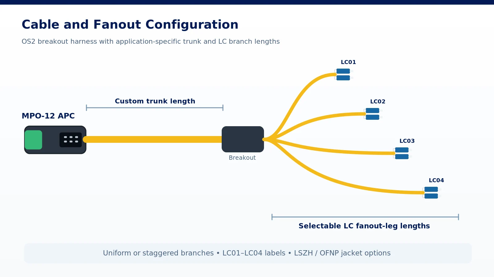 custom LC fanout leg lengths and branch identification custom LC fanout leg lengths and branch identification